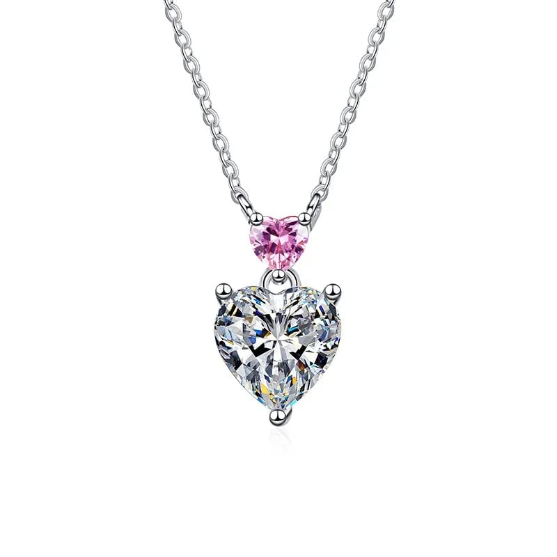 Pendentif double cœur en argent S925 et collier moissanite véritable pour femme