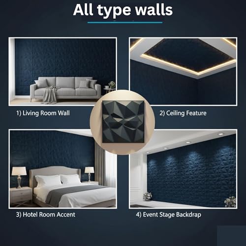 Image of Kayra Decor Wall Panels for Bedroom - PVC Diamond Design, Navy Blue Color 19.7 inch X 19.7 inch (Pack of 40) - Covers 107.80 Sq. Ft.