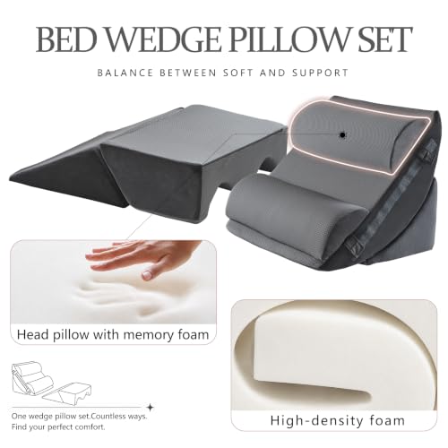 6-Piece Upper Body Rest Wedge Pillow Set for Post-Surgery, Grey Orthopedic Memory Foam Support, Elevated for Recovery and Sleep, Adjustable Angles for Shoulder Back Leg Relief Acid Reflux - image 8