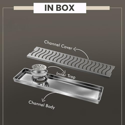 Image of EVANEX 30x4 Inch Shower Drain Channel | Linear Bathroom Drainer | Waste Water Floor Drain Channel | 304 Stainless Steel Bathroom Drainer with Anti Cockroach Trap | Bathroom Jali