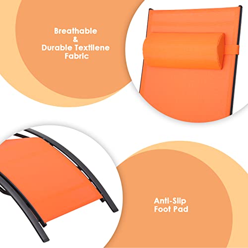 Athlike 3 Pcs Poolchairs Patio Chaise Lounge Set With Headrest, 5-Level Adjustable Sunbathing Tanning Poolside Lounger Recliner Chairs With Side Table For Outdoor Beach (Orange, 2 Chairs And 1 Table) #TOP3