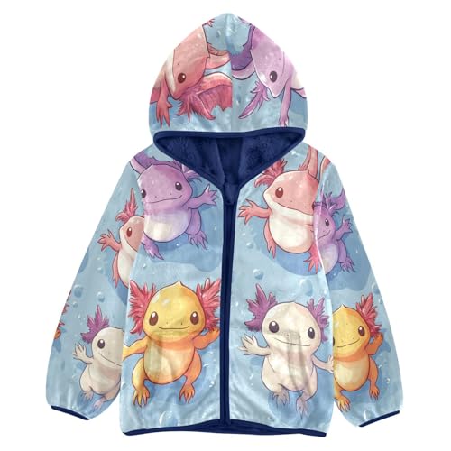 Four Colorful Axolotls Swimming Toddler Fleece Jacket Girl Boys Hooded Fleece Jacket Coat Warm Outwear Zip-up 3-10T
