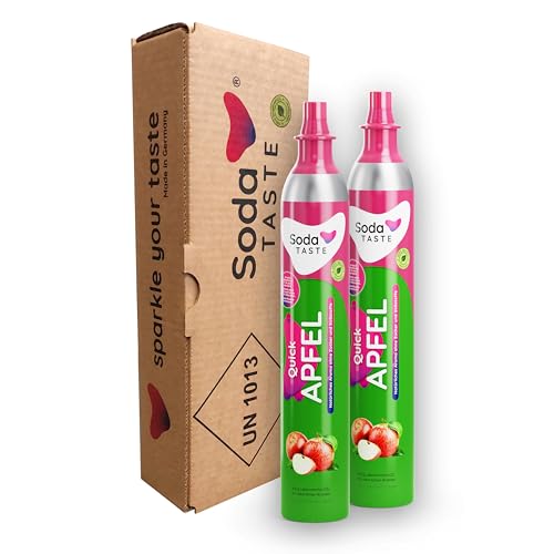 SodaTASTE Quick Apfel CO2-Zylinder tauschen 2er-Pack (Refill) für Wassersprudler mit Quick Connect System mit natürlichem Apfel-Aroma ohne Sirup, zuckerfrei (ACHTUNG: Leerzylinder nötig)