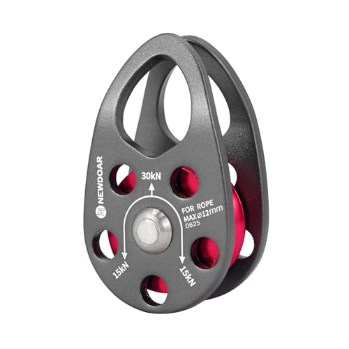 NewDoar Micro Mobile Pulley 30KN/6746lb Mobile Single Pulley Cheek Shaped for Max Rope 12mm Rope for Climbing Rescue Lifting Hitch Tending (Grey-One Unit)