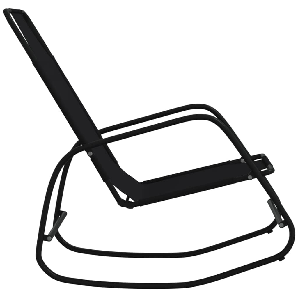 Chaise Longue à Bascule, Lot de 2, Acier Thermolaqué et Textilène Respirant, Design Ergonomique, Confortable et Respirant, Rocking Chair Extérieur, Transat Jardin Exterieur,Noir, 89x58x93.5 cm
