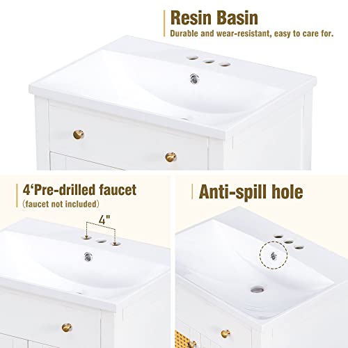 Merax 24" Bathroom Vanity W, Pull-Out Footrest, Combo Stand Storage Cabinet Set And Square Resin Sink Top, White #TOP6