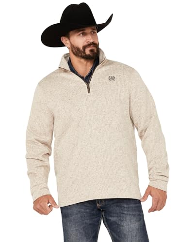 Cinch Men's Heather 1/4 Zip Pullover Cream Small US