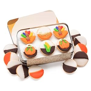 Gourmet Thanksgiving Cookie Gift Basket Decorated Colored Black & White Cookies 18 Thankful Treat Package For Women, Men, Boys & Girls