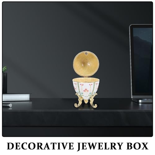 TEMPNAP エナメル彩蛋ジュエリーボックス メタル製アンティーク風卵形宝箱 アクセサリー収納リングケース 小物整理用季節置物 インテリア