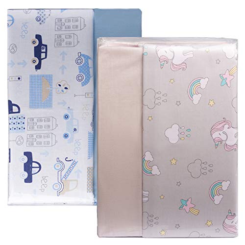Cangoo Set Lenzuola 3 Pezzi Per Lettino Neonato, Culla, Biancheria Da Letto, 60x120 cm, 100% Cotone, Lenzuolo Copripiumino/Sacco Double Face, Unicorni