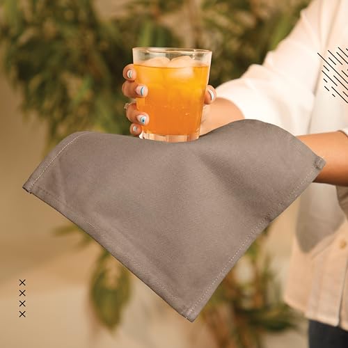 Image of Encasa XO Dining Cocktail Napkins 12 pcs (1 Dozen) Set of Large 23x23 cm (9 inchx9 inch) - Light Beige - Absorbent Heavy Cotton Party Fabric Machine Washable for Home Restaurant Banquet & Hotel