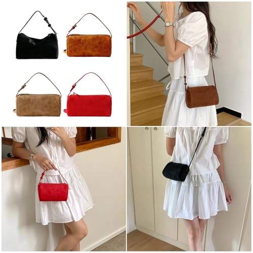 Women's Shoulder Bag Velvety Textured Fabric Spacious Interior Modern Colors 2025 Collection Multi Pocket Suedes Bag2