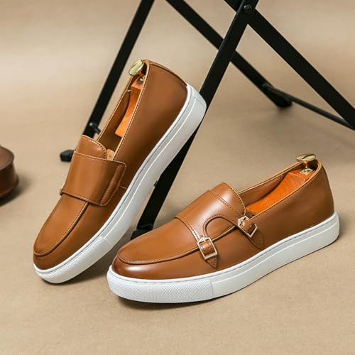 Men’s Monk Strap Loafers - Tuscan Leather, Tri-Density Chunky Sole, Chrome-Plated Brass Buckle - Slip-On with Tilt & Biomechanical Comfort for Business & Street2