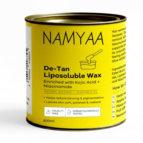 Image of Namyaa De-Tan Liposoluble Wax | Painless Hair Removal For Women| Quick & Easy Tan Removal Waxing for Sensitive Skin | Brightening Hair Removal for Legs, Arms, Underarms & Body | Smooth & Even Skin | Professional Strip | 800ml