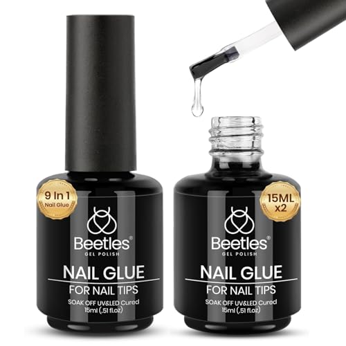 beetles Gel Polish 9 In 1 Gel Nail Glue for Clear Acrylic Nail Tips 2 Pcs 15ml Long Lasting Nail Gel...