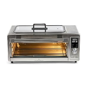 Emeril Power Grill 360, 6-in-1 Countertop Convection Toaster Oven with Top Indoor Grill, Air Fry, Roast, Toast, Bake, Dehydrate, Glass Lid, Stainless Steel