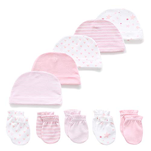 Image of Kiddiezoom Newborn Baby Cap and Mitten Bundle Baby Hats and Mittens Baby Gloves Sets