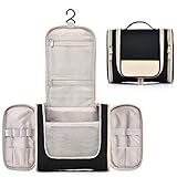 Hanging Toiletry Bag with Side Pockets, Small Cosmetic Bags for Women Compact Size Mens Travel Shaving Dopp Kit (Black)