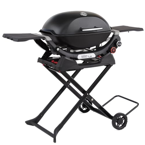 Image of Weber Q Portable Cart - Folding Grill Cart with Wheels for On‑The‑Go Cooking, All‑Terrain with Secure Strap, Upright Lock Indicator & Durable Wheels