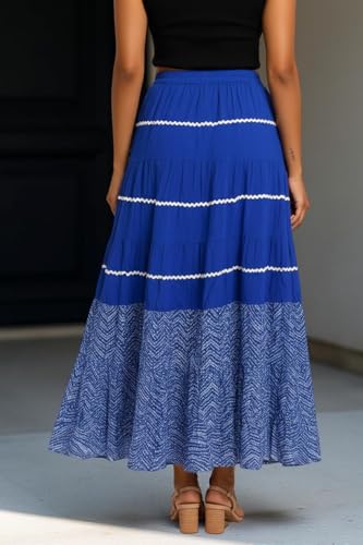 Image of Premium Long Skirt | Stylish Long Crushed Cotton & Unique Prints | Floor Length Skirt for Women | Elastic Waist Premium Maxi Skirt - Comfortable Casual Wear