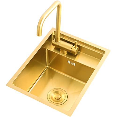 Fregadero pequeño Invisible Dorado, Fregadero de un Seno para Cocina, Fregadero para RV de Acero Inoxidable 304, con Montaje Superior de Grifo Cuadrado o Montaje Inferior (Color : Gold, Size