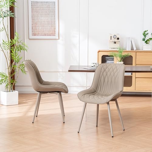 Image of YOUNIKE Dining Chairs Set of 2 Kitchen & Dining Room Chairs Modern Khaki | Faux leather waterproof, comfortable accent side chairs with upholstered back and metal legs, easy to clean assemble; 300lb