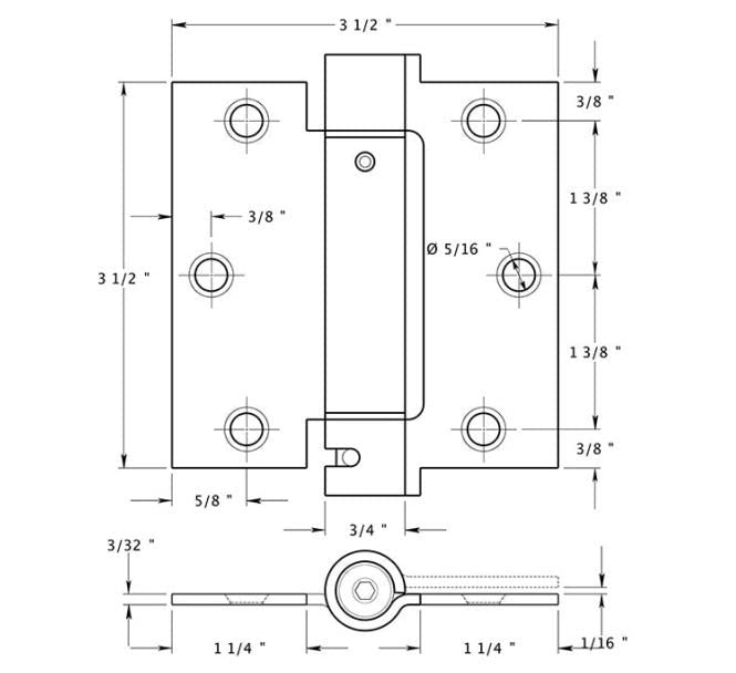 Deltana DSH35U1B Single Action Steel 3 1/2-Inch x 3 1/2-Inch Spring Hinge