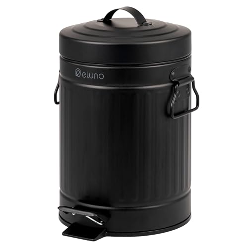 eluno Poubelle de salle de bain vintage à pédale, capacité 3 l, avec couvercle à fermeture douce, poubelle pour salle de bain, cuisine, chambre à coucher,...