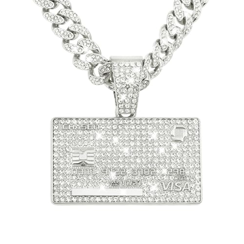 Credit card Hip-hop Cuban Chain, Rhinestone Pendant Necklace Jewelry For Men,Men's Fashion Jewelry