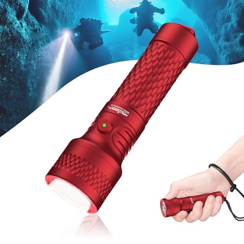 ORCATORCH ORCA7 Linterna Buceo,3000 Lúmenes Linterna de Buceo,Haz de 6° Linterna Submarina con SOS, Impermeable IP68 Hasta 150 m, Ideal para Buceo Nocturno,Exploración de Cuevas y Equipo Técnico(Rojo)
