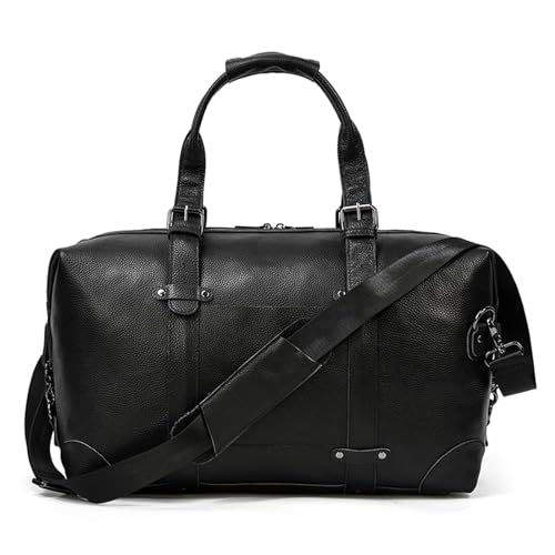 Leather Travel Bag for Man Vintage Leather Big Capacity Travel Duffel Male Business Handbag Carry on Luggage Bag (Svart 50cm*23cm*29cm) (Svart 50cm*23cm*29cm)