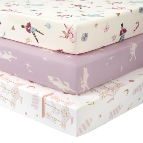 Image of Baby Crib Sheets Girl, 3 Pack Toddler Bed Sheets Fitted for 52 inchx28 inch Standard Crib and Toddler Mattresses, Super Soft Microfiber Pink Ballet