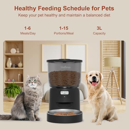 Futterautomat Katze 3L, Katzenfutter Automat mit Programmierbarer Timer, Futterautomaten für Katzen und Hunde,1 bis 6 Mahlzeiten pro Tag, mit Edelstahlschüssel, Schwarz – Bild 3