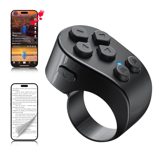 TikTok Scrolling Ring Remote Control Page Turner for iPad iPhone & Android Tablet Bluetooth Camera Remote Scrolling Ring for TikTok YouTube Instagram iOS Android (Black)