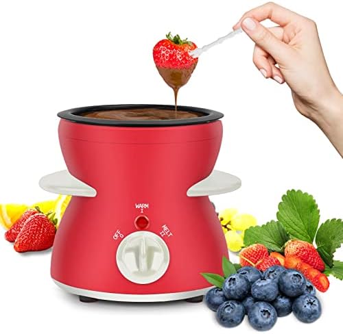 MultiOutools Mini Electric Fondue Pot Set with Dipping Forks, Chocolate Melts Candy Melts Fondue Pot, Melting Chocolate Small Pot for Chocolate Caramel Cheese (red)