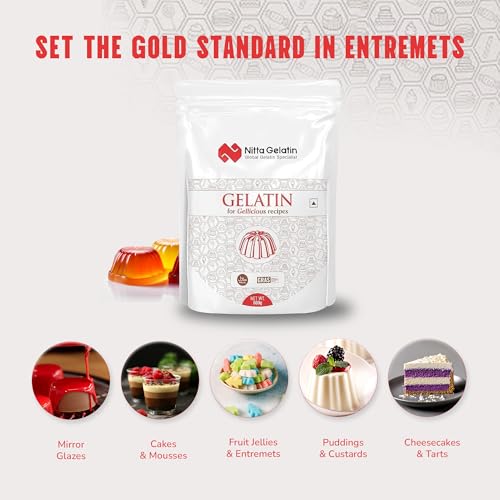 Image of NITTA GELATIN Premium Gold 200 Bloom Gelatin of International Standard (Unflavoured) Best for Cake, Pudding, Jelly, Entremets & Desserts (500 gm)