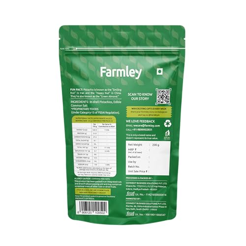 Image of Farmley Premium Pistachios Whole Shelled Pista Dry Fruits Pack (200g (Pack of 3), Roasted Salted Pistachio)