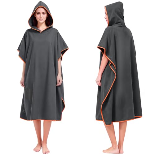 AUYAO Poncho de Plage Adulte, 110 * 78 cm Peignoir de Bain avec Poche pour Homme Femme, Peignoir Rapid Séchage et Léger, Serviette de Surf avec Capuche pour...