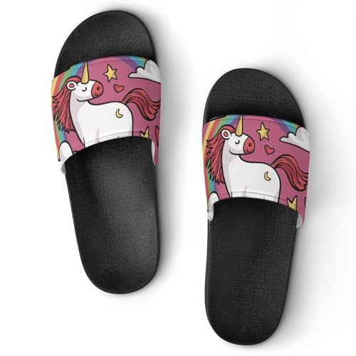 Pantoufles de bain antidérapantes pour femme avec semelle sécurité lune et licorne