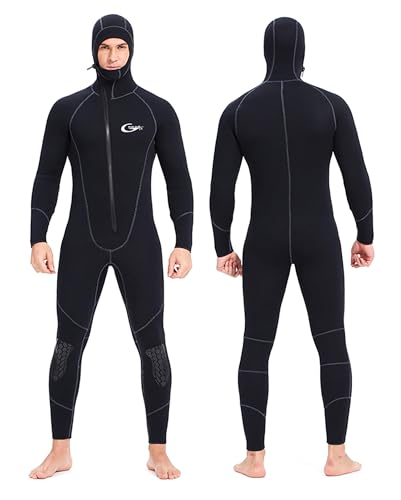 Trajes de Neopreno for Hombre Traje de Neopreno Ultra elástico de 5 mm con Gorro, Traje de Buceo de Cuerpo Completo con Cremallera Frontal cálida de Invierno for Buceo, Buceo, natación(X-Large)