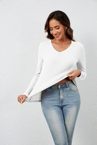 Womens Long Sleeve Tops Fall Fashion V Neck Ribbed Knit Shirts Slim Fit Casual Basic Tee T Shirt for Women 20253