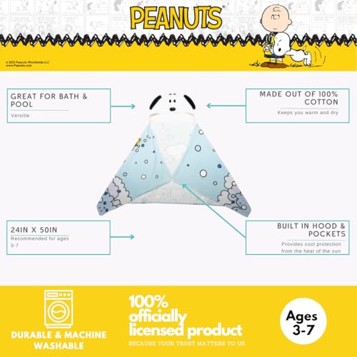 Image of Peanuts Snoopy Bubble Bath Kids Super Soft Bath /Pool /Beach Soft Cotton Terry Hooded Towel Wrap, 24 in x 50 in, (Officially Licensed Product) by Franco