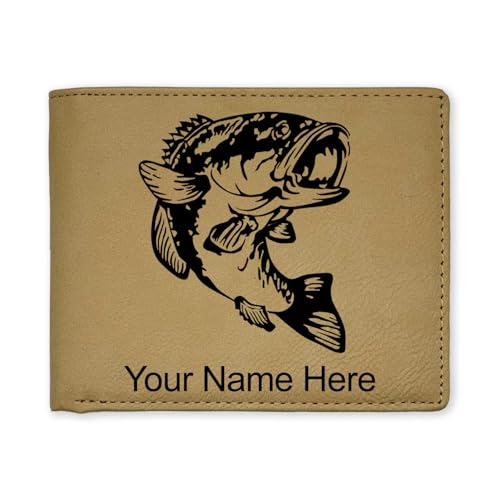 LaserGram Faux Leather Bi-Fold Wallet, Bass Fish, Personalized Engraving Included (Beige)
