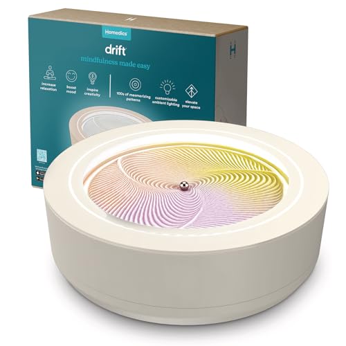 Homedics Drift 11” Sandscape – Version 2.0 with Updated Connected Experience, Smart Wi-Fi Zen Table Décor, LED Ambient Light, Modern Sand Art for Relaxation & Mindfulness, Home & Office Calm Décor