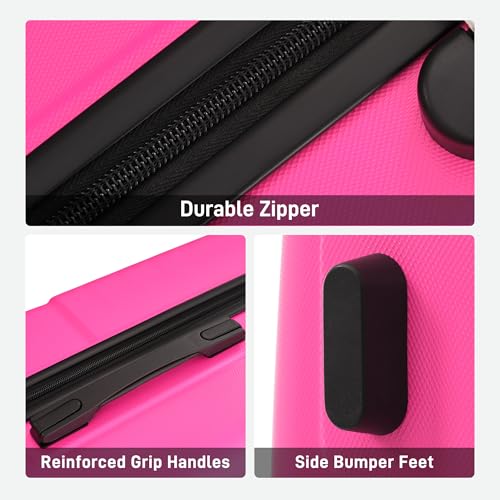 Image of 6 Pcs ABS Hardshell Luggage Sets Spinner Wheel Suitcase Lock Suitcases Black Pink