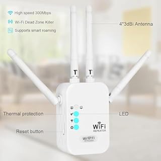 Répéteur WiFi,Amplificateur WiFi Signal Booster,WiFi Extenders,4 Antennes,2 Ports LAN,Repeteur WiFi,Mode Répéteur & Routeur & AP,Couverture WiFi de 200 m², for Home and Outdoor