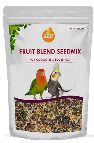 Image of Boltz Premium Fruit Pellet and Seed Mix Bird Food 500Gm, Fruits Blend Flavor with Natural Flavor, Enriched with Fruit and Veg Pellets, Bird Seed Food for Cockatiel & Lovebirds (Fruits Pellets 500 Gm)