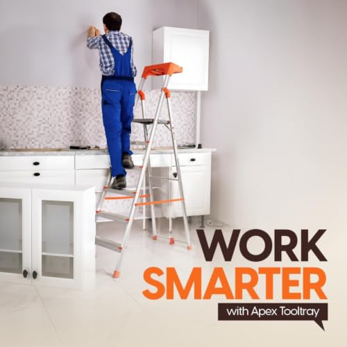 Image of PROHOME Aluminium Ladder for Home 6 Steps Foldable with Tool Tray & Anti-Skid Wide Steps | 6 Step Ladder for Home Use, Kitchen & Household | 250 Kg Capacity Folding Ladder | 5 Year Warranty (Orange)