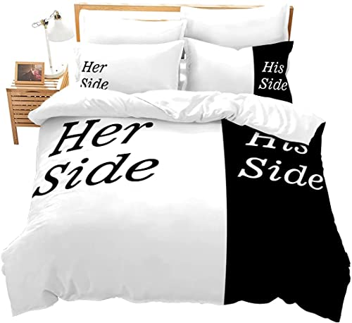 Loussiesd Black White Duvet Cover Set Double Size His Side Her Side Bedding Set Simple Themed Decor Modern Design Comforter Cover with 2 Pillow Shams Novelty Microfiber Zipper 3 Pieces Stylish