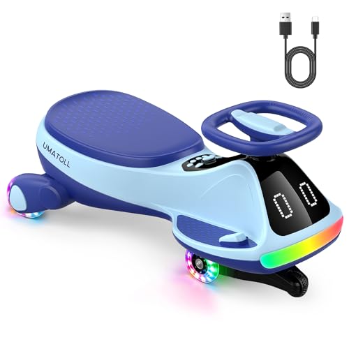 Umatoll 12V Electric Ride On Car for Kids 2 in 1 Electric & Foot-Powered Modes RGB Light LED Expression Display Anti-Tip Design Bluetooth 2 Speeds USB-C Charging Birthday Gifts for 3+